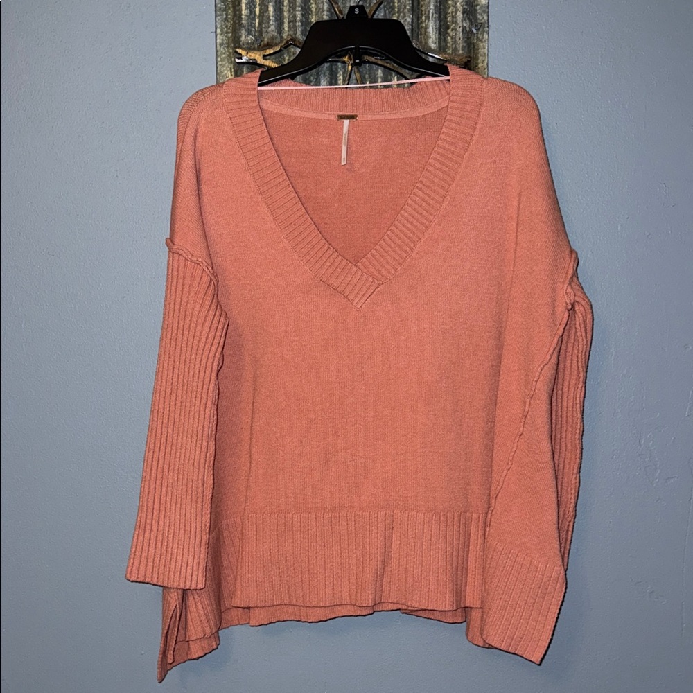Free People V-Neck Sweater - Warm Coral